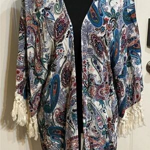 Umgee S/M Size Cardigan Cape Shawl Fringe/Tassel Paisley Lightweight Boho